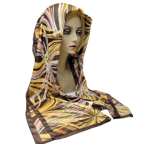 DK Brn Geo Print Long Rect Scarf - Picture 1 of 5